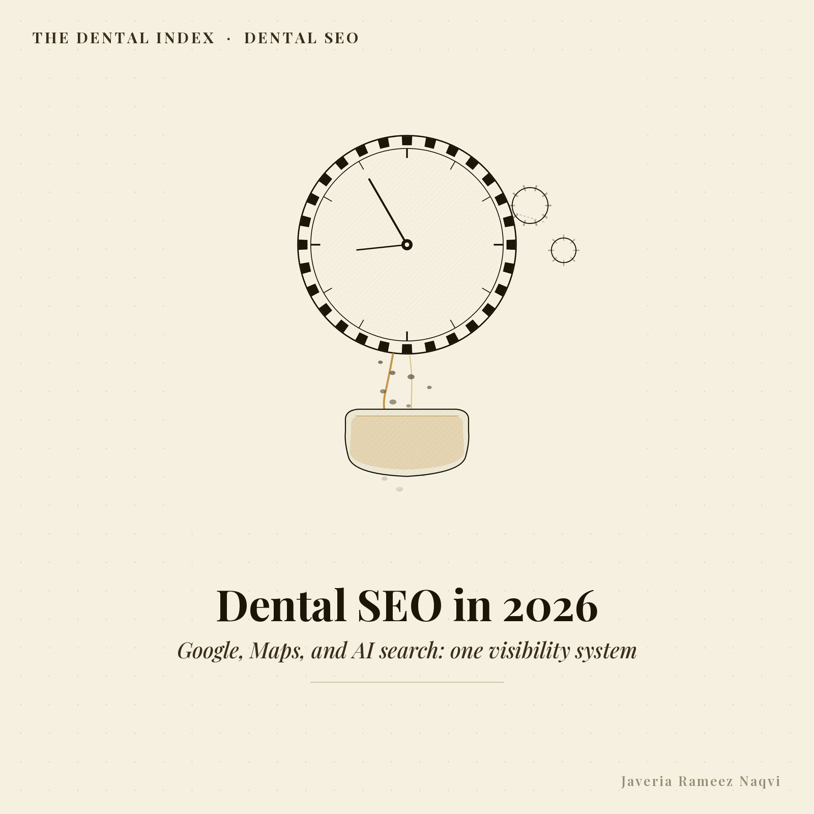 Editorial illustration: dental SEO in 2026 spans Google Maps and AI search